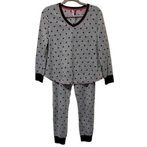 Jaclyn Intimates Fleece Sleepwear Gray Black Dots 2 Piece Set